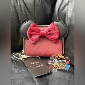 Loungefly Disney Minnie Mouse Velvet Bow Ears Zip Wallet